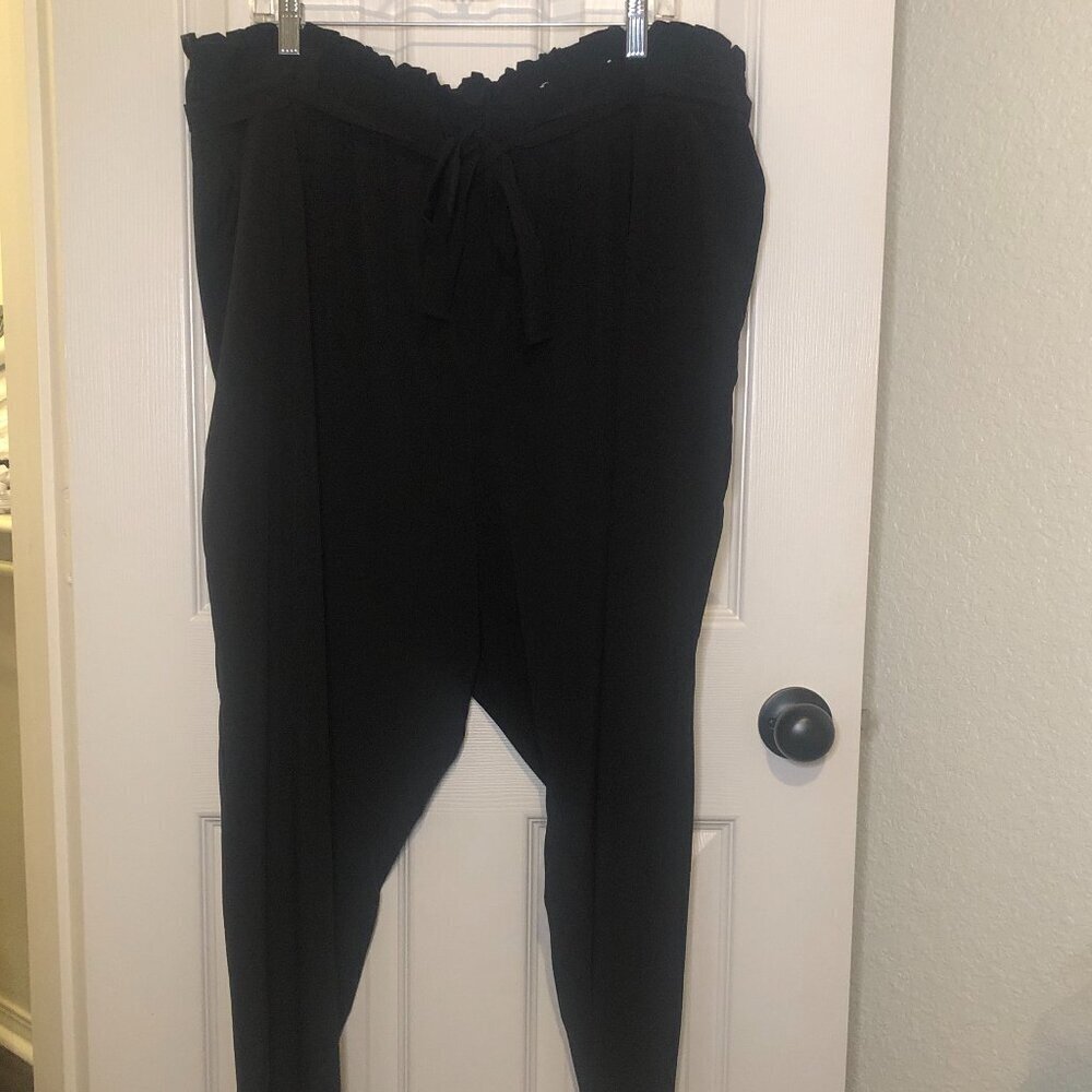 Stylus Paperbag Waist high-rise loose fit tapered black trouser sz 2X w pockets